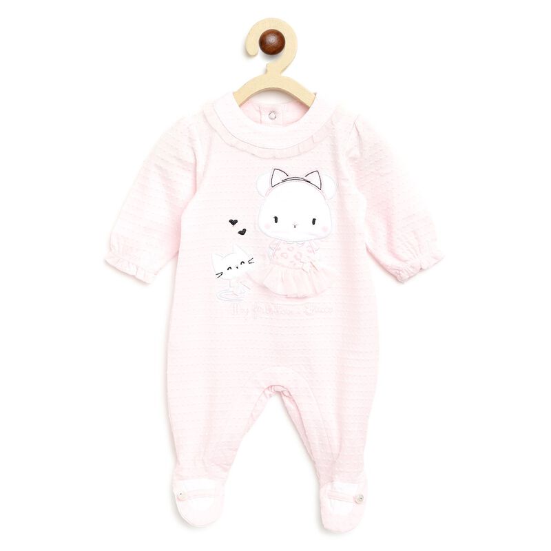 Girls Light Pink Printed Leg Opening Babysuit image number null